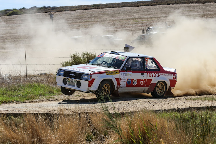 Oliver de Man and Ingrid Jeacocks attack a corner during the Cape Swartland Rally.