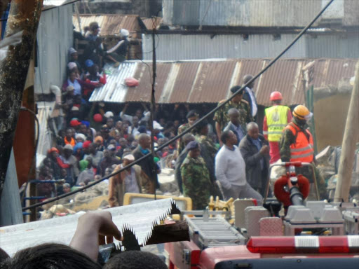 Rescue workers continue the search for bodies in building that collapsed at Huruma estate on April 30, 2016. Photo/ Patrick Vidija