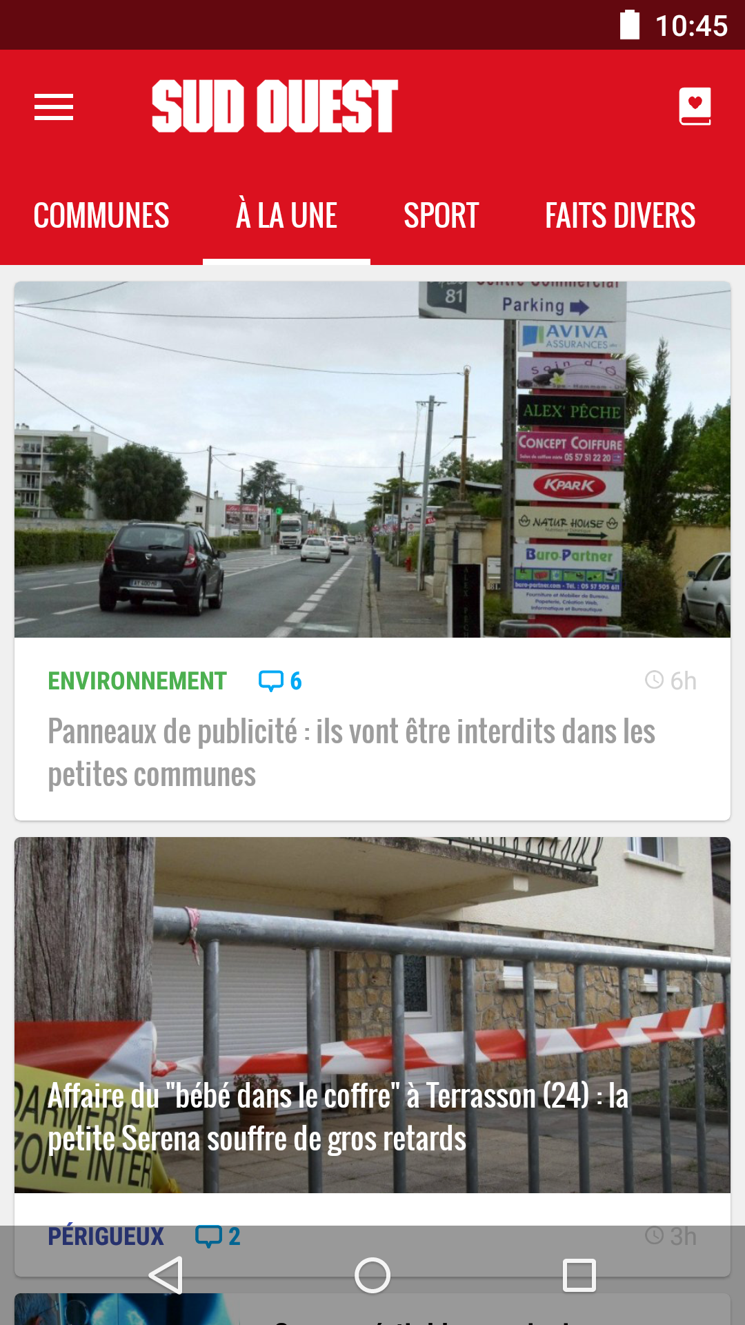 Android application Sud Ouest : actualité locale screenshort