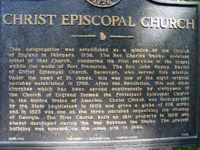 This congregation was established as a mission of the Church of England in February, 1736. The Rev. Charles Wesley, ordained priest of that Church, conducted the first services in the chapel...
