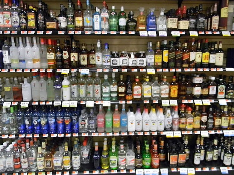 Sample of alcohol bottles in a liquor shop
