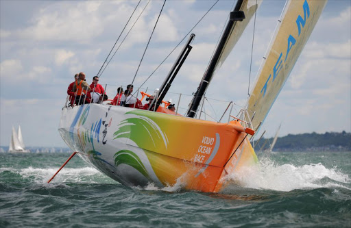 Volvo Ocean Race winner Mike Sanderson and his crew test their new Volvo Open 70, Team Sanya prior to the start of the Volvo Ocean Race 2011-12 on August 08, 2011 in the Solent, England