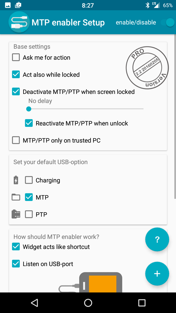 Android application MTP enabler PRO Marshmallow screenshort