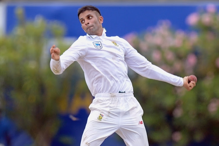 South African bowler Keshav Maharaj bowling during day 1 of the 1st Test match between Sri Lanka and South Africa at Galle International Stadium on July 12, 2018 in Galle, Sri Lanka.