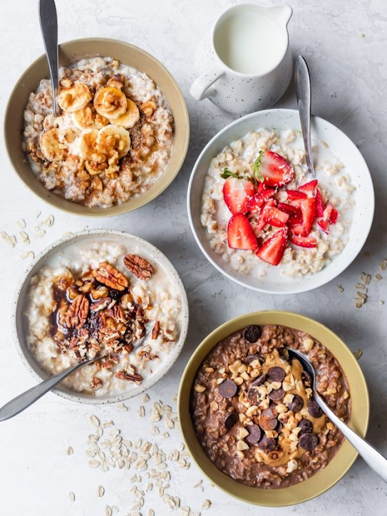 Oatmeal for breakfast with various toppings