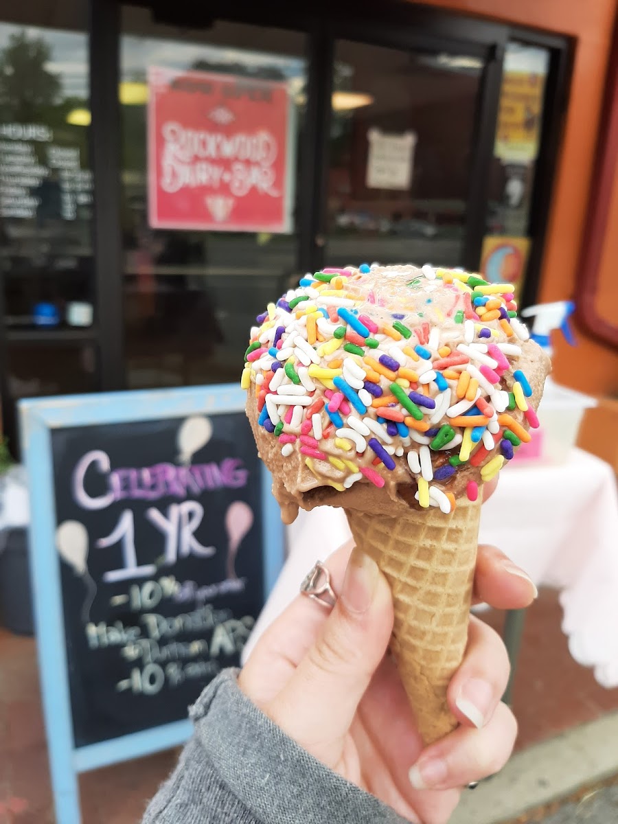 Nutella ice cream with sprinkles in gluten free cone