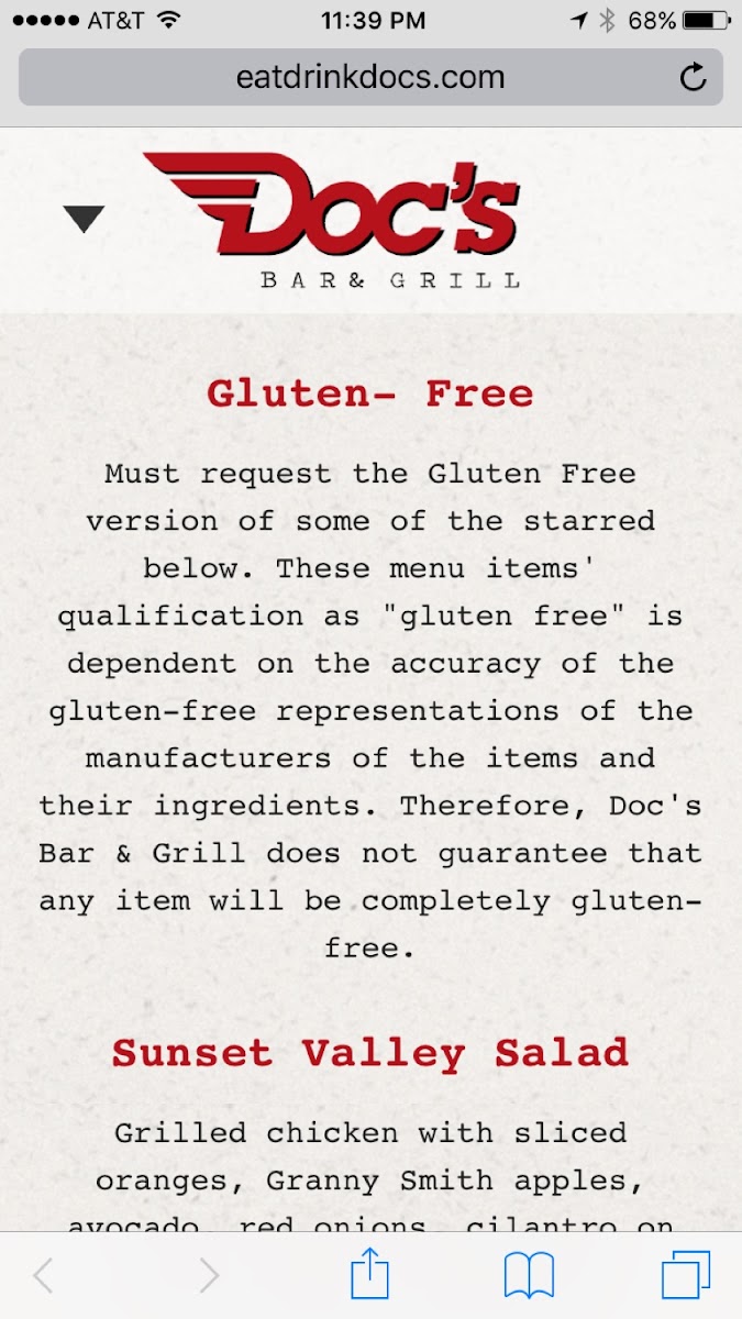 Gluten-Free at Doc's Backyard