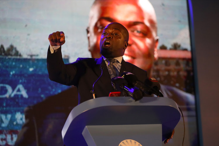 DA Gauteng premier candidate Solly Msimanga speaks at the launch of the party's 'Rescue South Africa' tour in Tshwane on Wednesday April 10 2024.