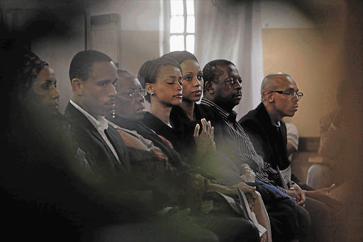 A memorial service for businessman Nhlanhla Gasa held in the Anglican Church in Durban. From left are Nhlanhla's ex-wife Sne, his son Andile, Sne's sister Joyce, daughters Noni and Mbali, Mbali's husband, former South African Airways CEO Khaya Ngqula, and his son Mpumelelo. File photo.