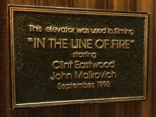 This elevator was used in filming "IN THE LINE OF FIRE" starring Clint Eastwood John Malkovich September, 1993