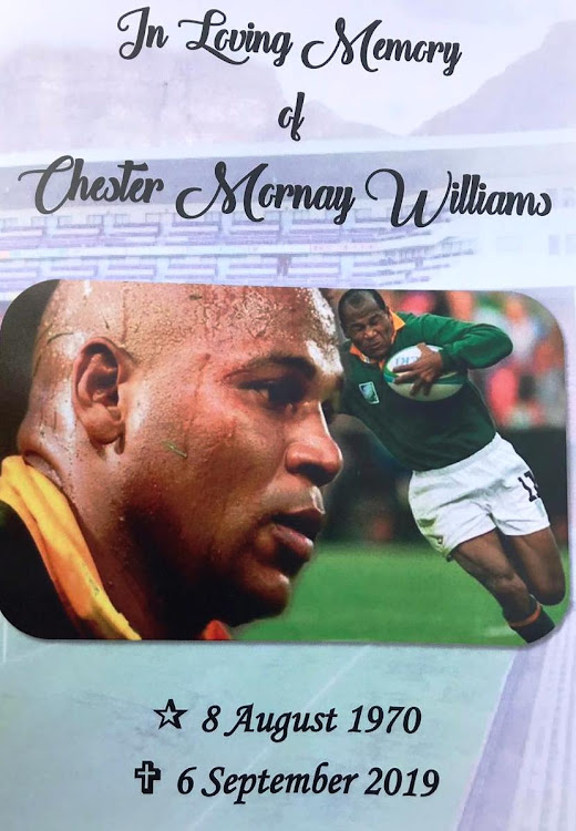 The order of service for the funeral of Chester Williams at Newlands rugby stadium in Cape Town on September 14 2019.