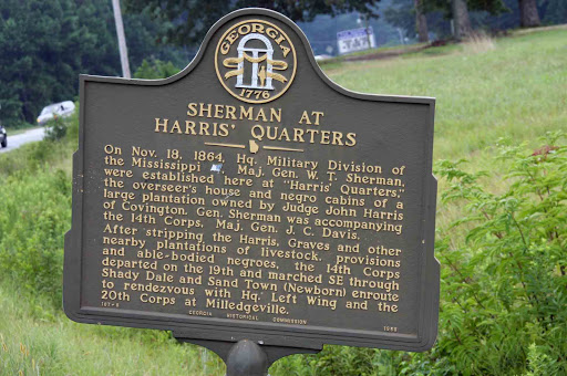On Nov. 18, 1864, Hq. Military Division of the Mississippi (USA), Maj. Gen. W.T. Sherman were established here at ´Harris´ Quarters´, the overseer´s house and negro cabins of a large plantation...