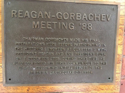 REAGAN-GORBACHEV MEETING '88 CHAIRMAN GORBACHEV MADE HIS FINAL PREPARATIONS HERE BEFORE PARTICIPATING IN THE HISTORIC LUNCHEON AT QUARTERS 1 WITH PRESIDENT REAGAN AND VICE PRESIDENT BUSH ON 7...