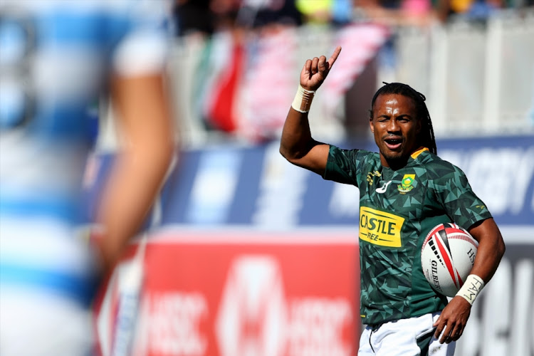 Cecil Afrika of South Africa during a game between South Africa and Argentina at the 2018 HSBC USA Sevens at Sam Boyd Stadium on March 04, 2018 in Las Vegas, United States of America.