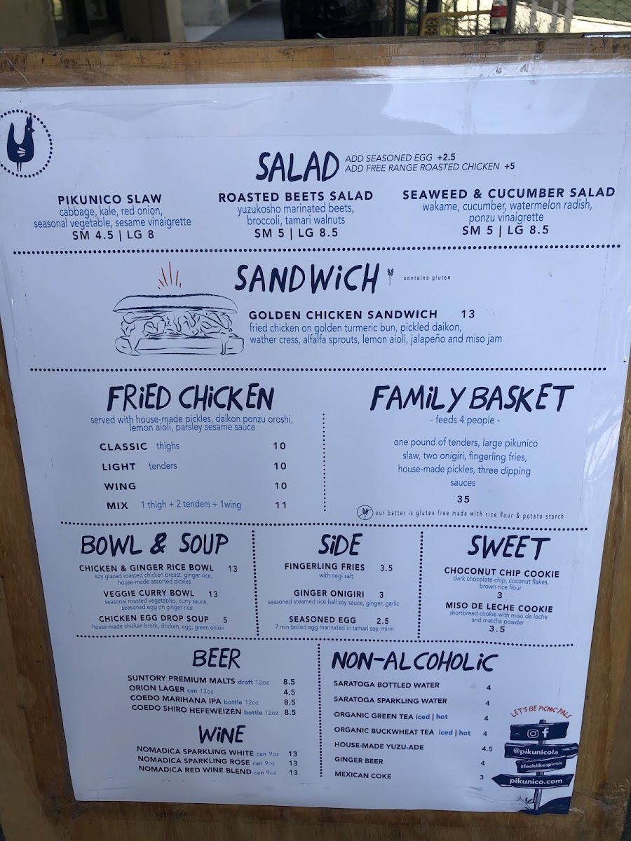 Pikunico gluten-free menu