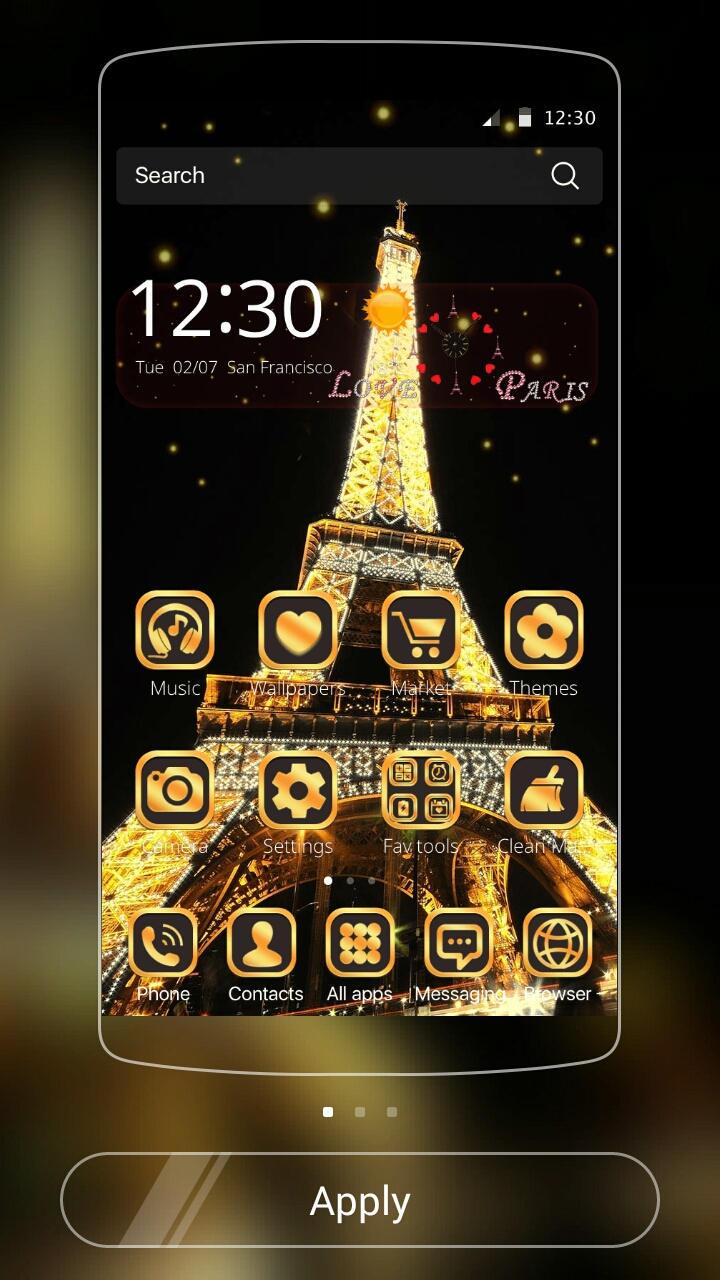 Android application Gold paris tower Theme screenshort