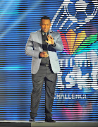 MC Robert Marawa during the 2015/16 Premier Soccer League Awards at the Emperor's Palace in Johannesburg, South Africa on May 30, 2016. 
