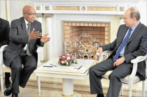 IN DIALOGUE: President Jacob Zuma in discussions with his Russian counterpart Vladimir Putin. PHOTO: GCIS