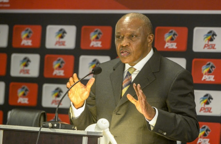 Chairman Irvin Khoza of the PSL addresses a meeting of the league's cubs during the Premier Soccer League media conference at Southern Sun OR Tambo International on April 16, 2018 in Johannesburg, South Africa.
