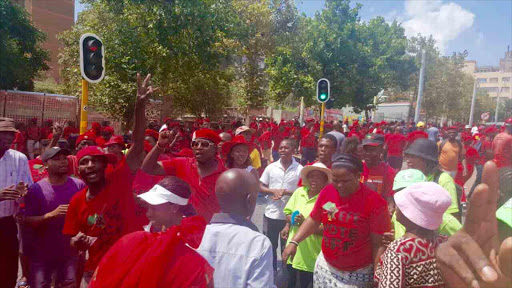 Sea of red at Concourt as EFF and students show support for #FeesMustFall leader. Picture: TMG Digital