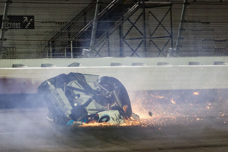 Ryan Newman, driver of the #6 Roush Fenway Racing Koch Industries Ford Mustang, crashes during the Daytona 500 on February 17 2020 at Daytona International Speedway in Daytona Beach, Florida.