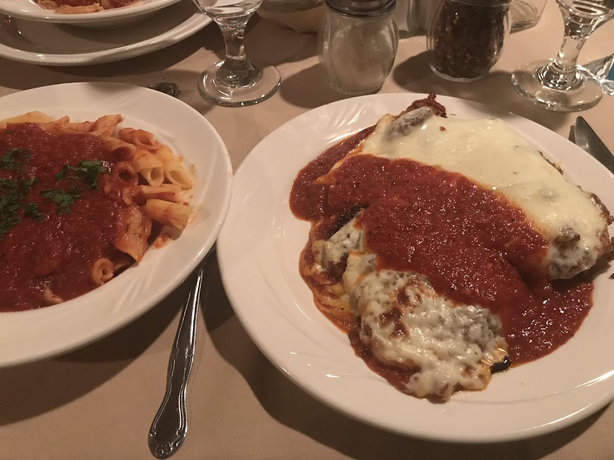 GF Chicken Parmigiana and gf pasta.