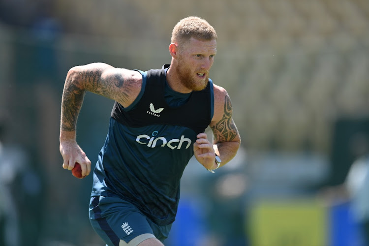 England captain Ben Stokes bowls during a net session at Saurashtra Cricket Association Stadium in Rajkot, India, February 14 2024. Picture: GARETH COPLEY/GETTY IMAGES