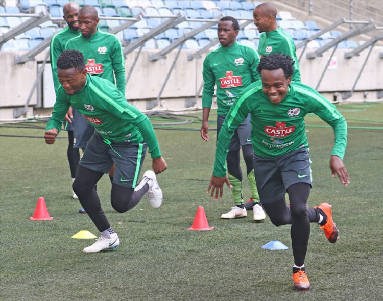 Bafana Bafana players being put through their paces during a training session at Moses Mabhida Stadium in Durban on September 07, 2018.