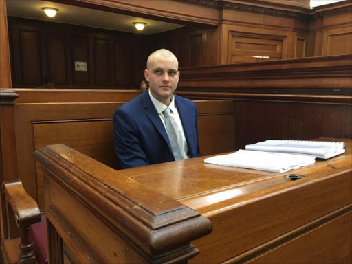 Henri van Breda shaved his head for closing arguments today. He said the reason for the new look is to save water in Cape Town. Picture: Anthony Molyneaux