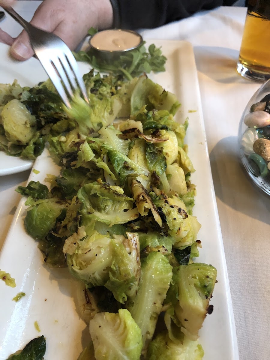 Brussel sprouts steamed then pan fried.