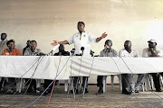 Expelled ANC Youth League president Julius Malema speaks to suspended soldiers in Lenasia, south of Johannesburg, yesterday Picture: MOELETSI MABE