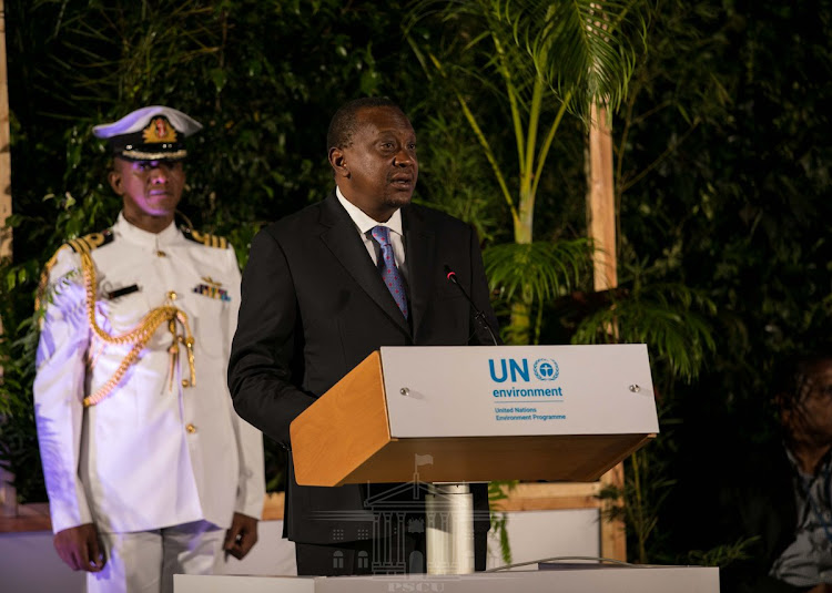President Uhuru Kenyatta speaks during the official opening of the 4th session of UNEA at Gigiri on Thursday, March 14, 2019.