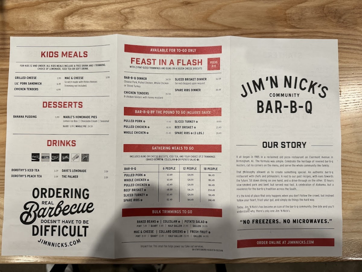 Jim 'N Nick's gluten-free menu