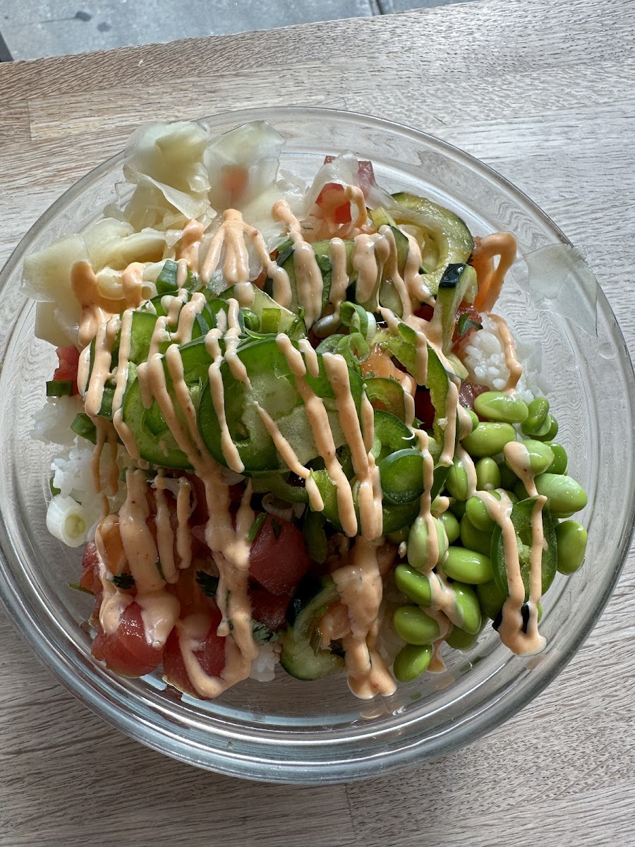 Salmon and tuna poke bowl