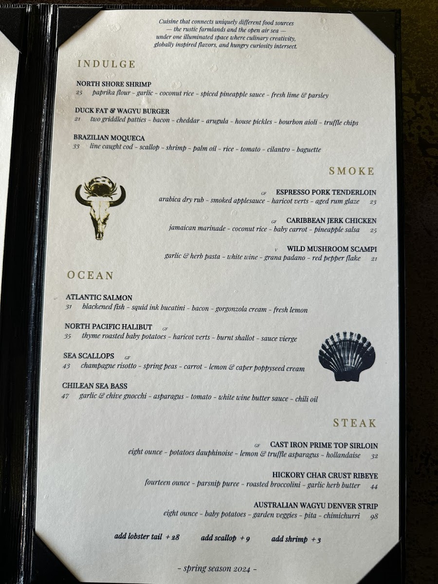 Cobalt Smoke & Sea gluten-free menu