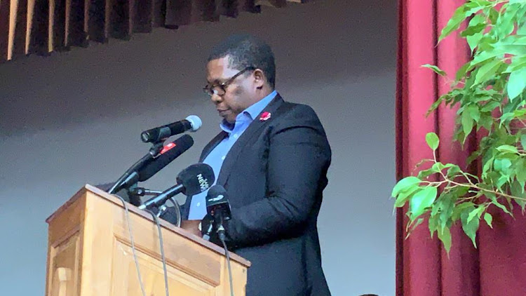 Gauteng education MEC Panyaza Lesufi speaks at the memorial service for Kelebogile Reuben Molopyane at Ferndale High School in Johannesburg on February 14 2020.