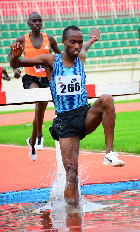Amos Kirui in a past 3000m steeplechase race at Nyayo Stadium