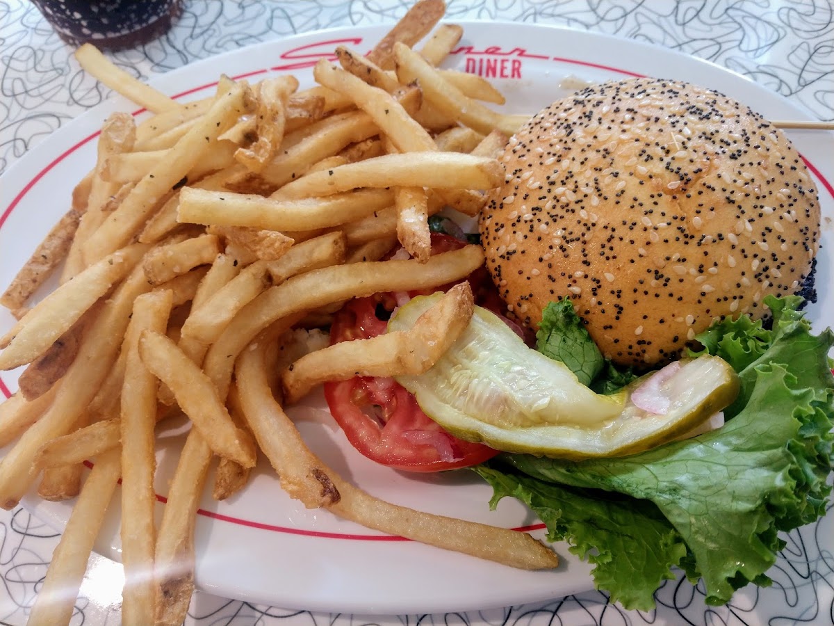 GF bun, burger was excellent, fries from a shared fryer