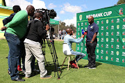 Mamelodi Sundowns head coach Pitso Mosimane conducts media interviews at the club's training base in Chloorkop during the Nedbank Cup media day on Thursday April 19 2018.   