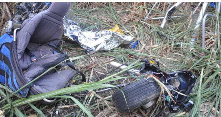 The microlight crash site at a sugar cane farm near the Ballito Airfield.