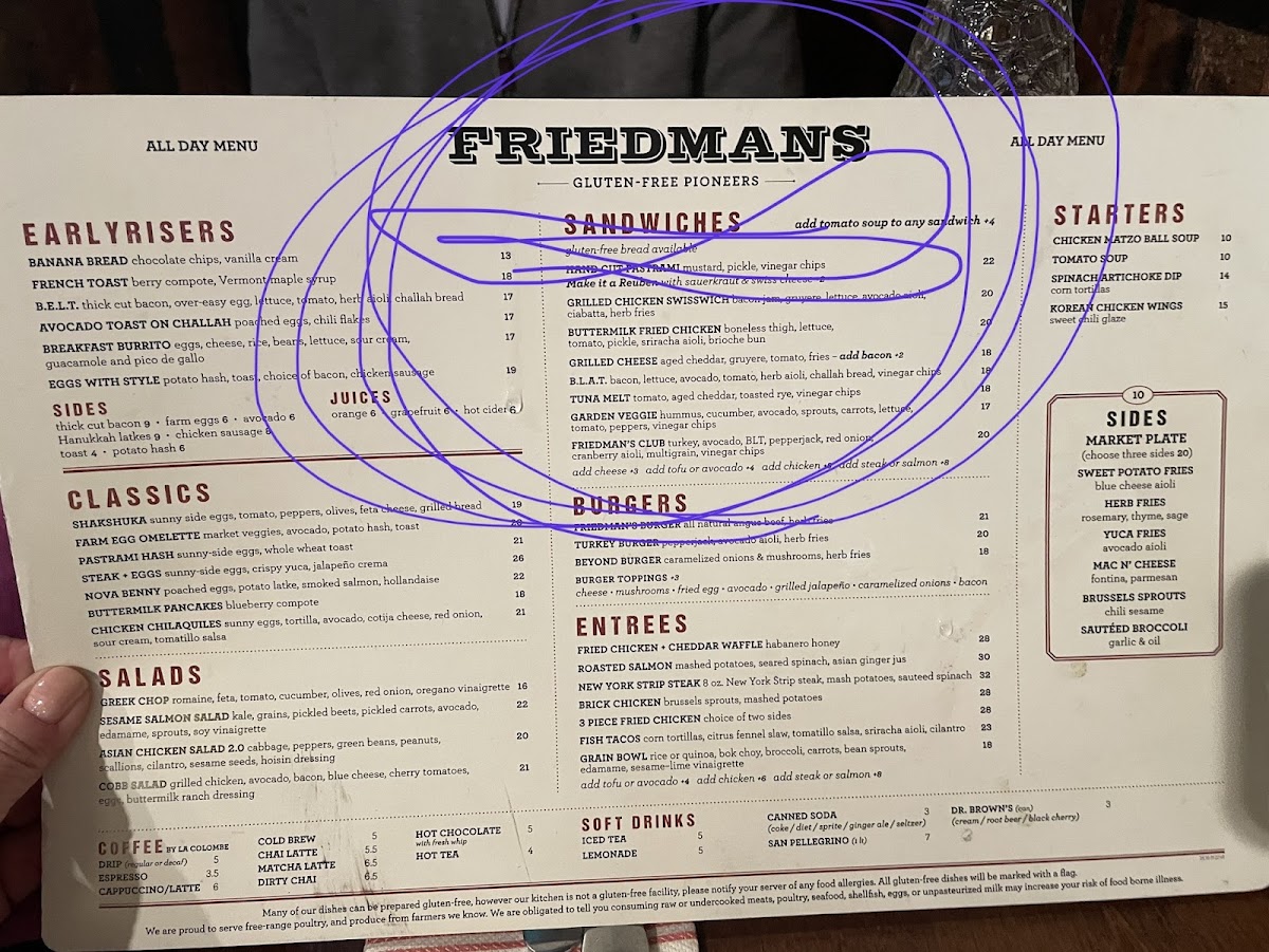 Friedman's Hell's Kitchen gluten-free menu
