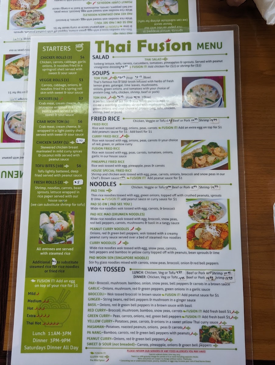 Thai Fusion gluten-free menu