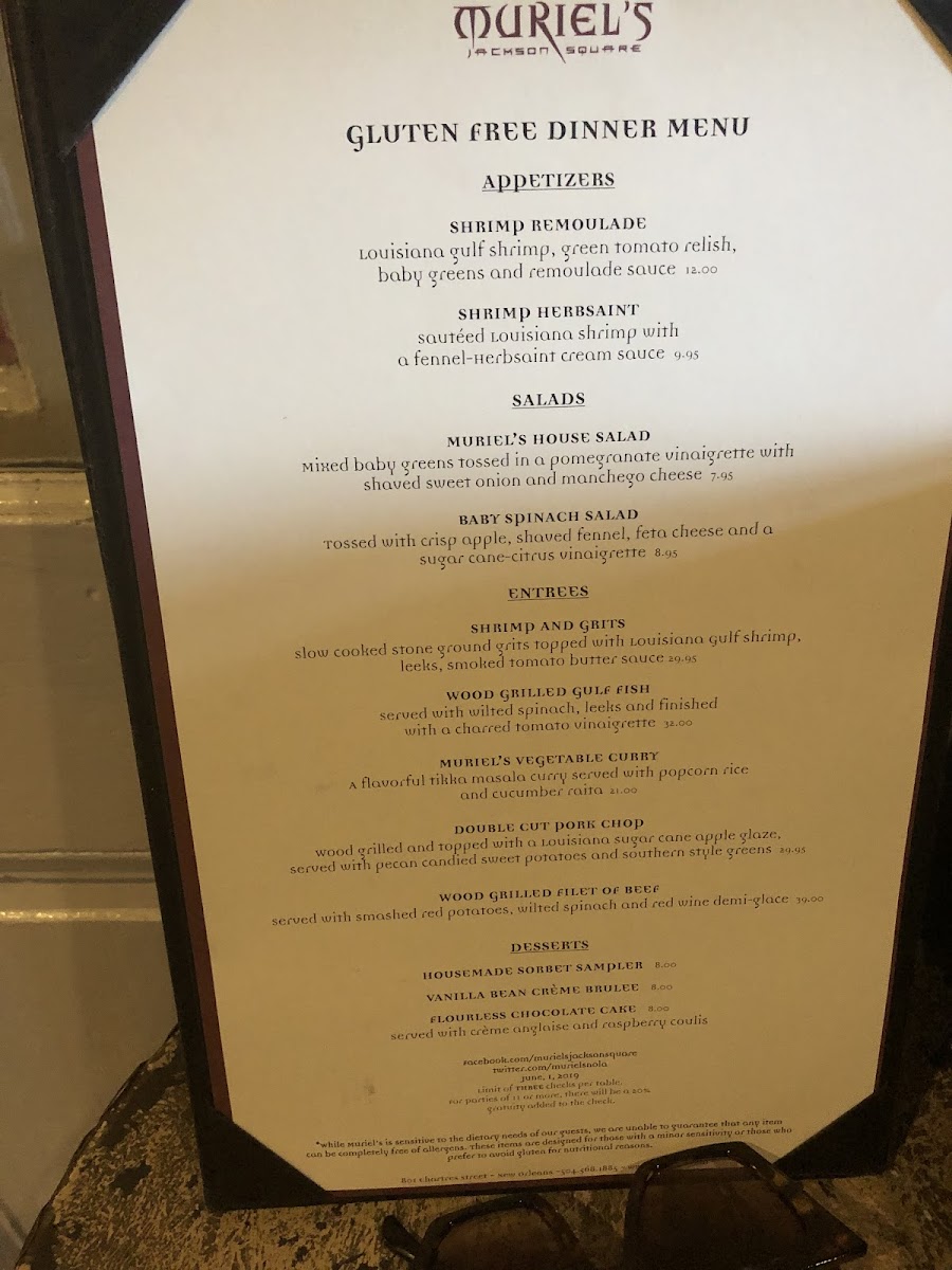 Gluten free menu