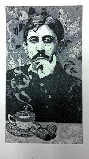 Proust contemplates his madeleine.