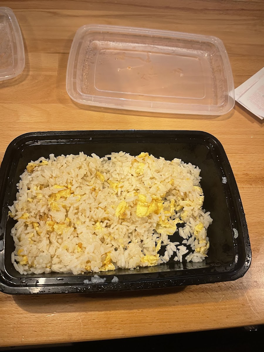 Egg fried rice! Was super yummy! I had already eaten so the box was more filled beforehand.