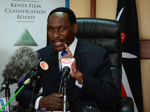Kenya Film Classification Board Executive Officer Ezekiel Mutua advising the media on the dangers of live coverage of anti-IEBC protests during a press briefing at Kenya Film Classification Board offices at Uchumi House on 23/05/2016.