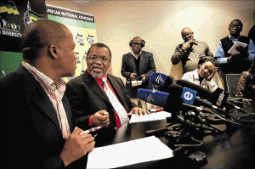 ANC secretary-general Gwede Mantashe briefs reporters in Johannesburg yesterday on the outcome of a meeting of the party's national executive committee Picture: DANIEL BORN