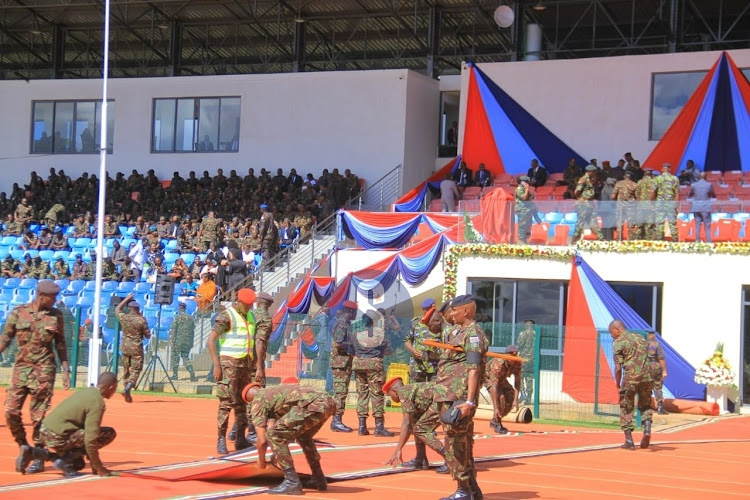 Military personnel conduct final preparations at Ulinzi sports complex on April 20, 2024.