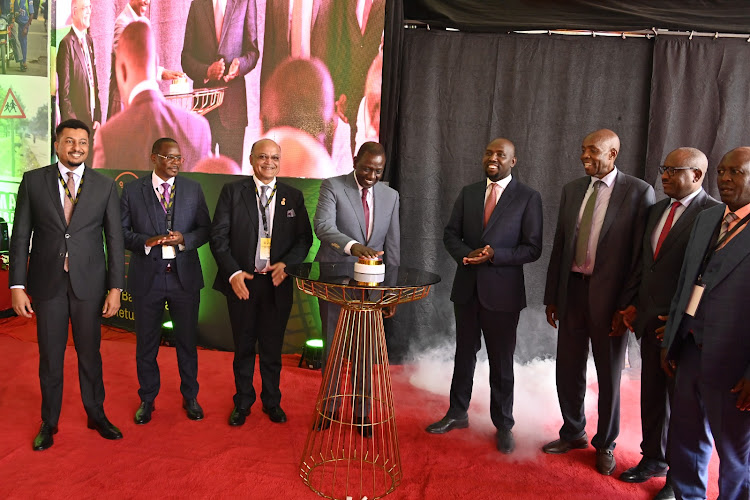 President William Ruto, Roads and Transport Cabinet Secretary Kipchumba Murkomen, Education Cabinet Secretary Ezekiel Machogu and Inspector General of Police Japheth Koome among other delegates during the launch of the National Road Safety Action Plan at the KICC on April 17, 2024.