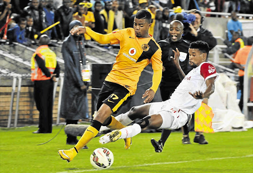 MARKED MAN: George Lebese of Kaizer Chiefs is challenged by Thato Tlhone of Free State Stars during the sides' Absa Premiership match at Peter Mokaba Stadium, Polokwane, Limpopo, last night